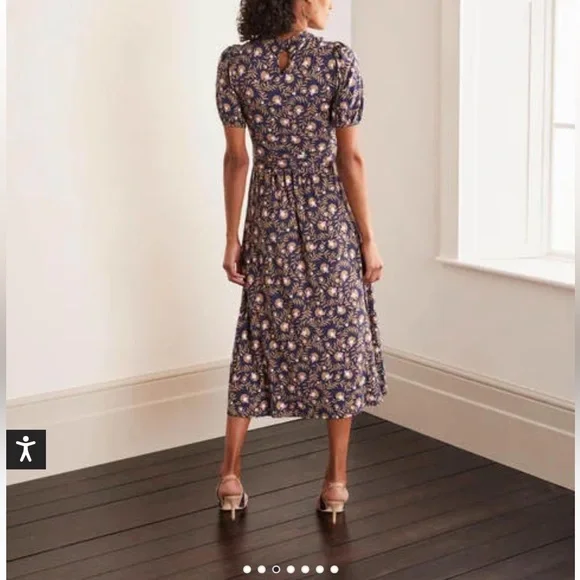 Boden | Dresses | Boden Flora Jersey Puff Sleeve Midi Dress Navy Sz |  Poshmark